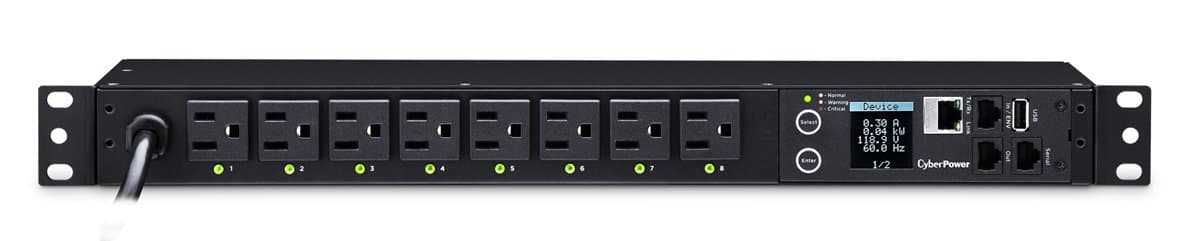Cyberpower PDU41001 Switched Monitored PDU, 8 NEMA 5-15R Outlets, 120V 15A, 1U