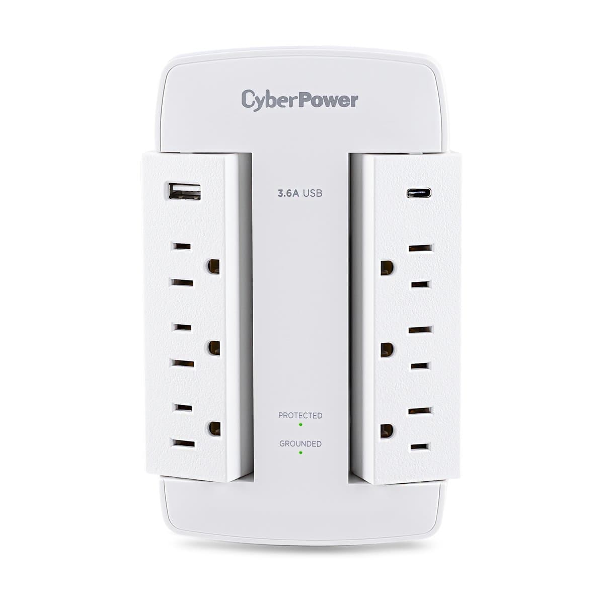 CyberPower CSP600WSURC5 900J Surge Protector, 6 AC Outlets, 2 USB, Wall Tap