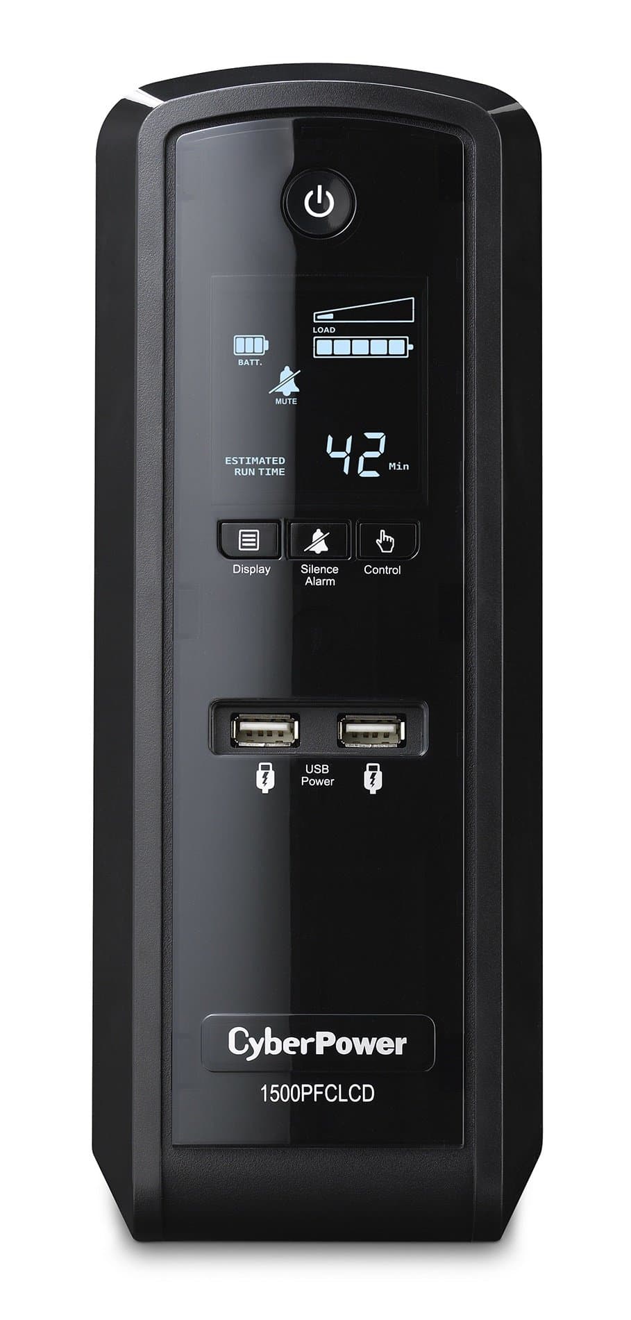 CyberPower CP1500PFCLCD, 1.5 kVA, 900 W, 10 NEMA 5-15R, 2–11 Min Backup