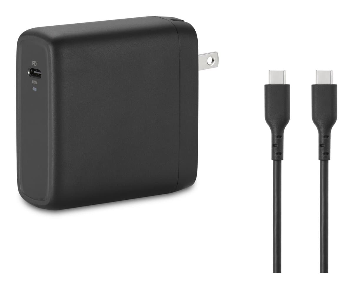 Kensington 100W USB-C GaN Power Adapter, 100-240V AC Input, 5-20V DC Output, 2m Cable, Foldable