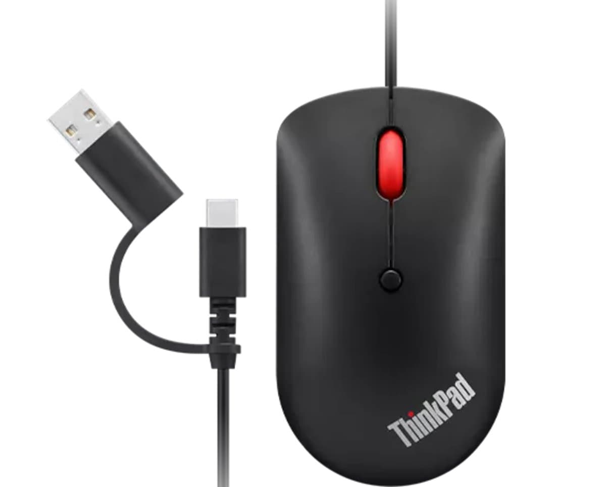 Lenovo ThinkPad USB-C Compact Wired Mouse, Optical, 2400 DPI, Ambidextrous