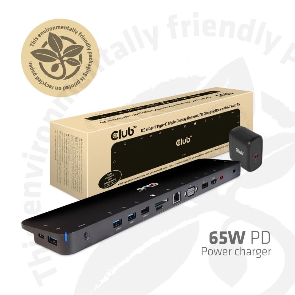 Club3D CSV-1564W65, USB-C Triple Display Dock, 65W Power, Gigabit Ethernet