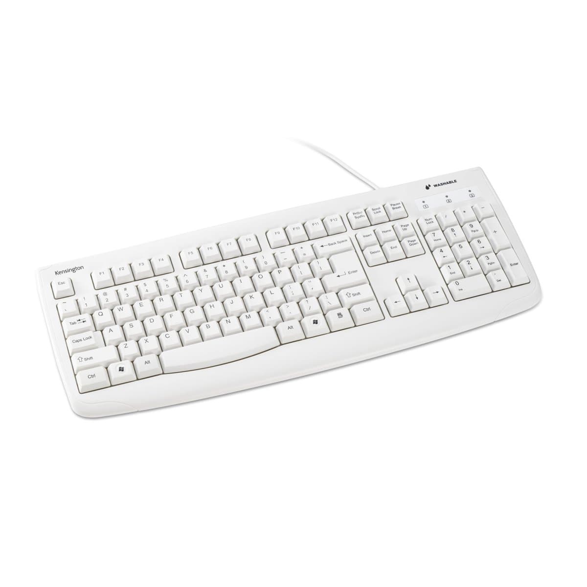 Kensington 104-Key USB Washable Keyboard, Wired, White, Antimicrobial