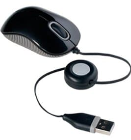 Targus Compact Optical Mouse, USB Type-A, 3-Button, Retractable Cord, Black