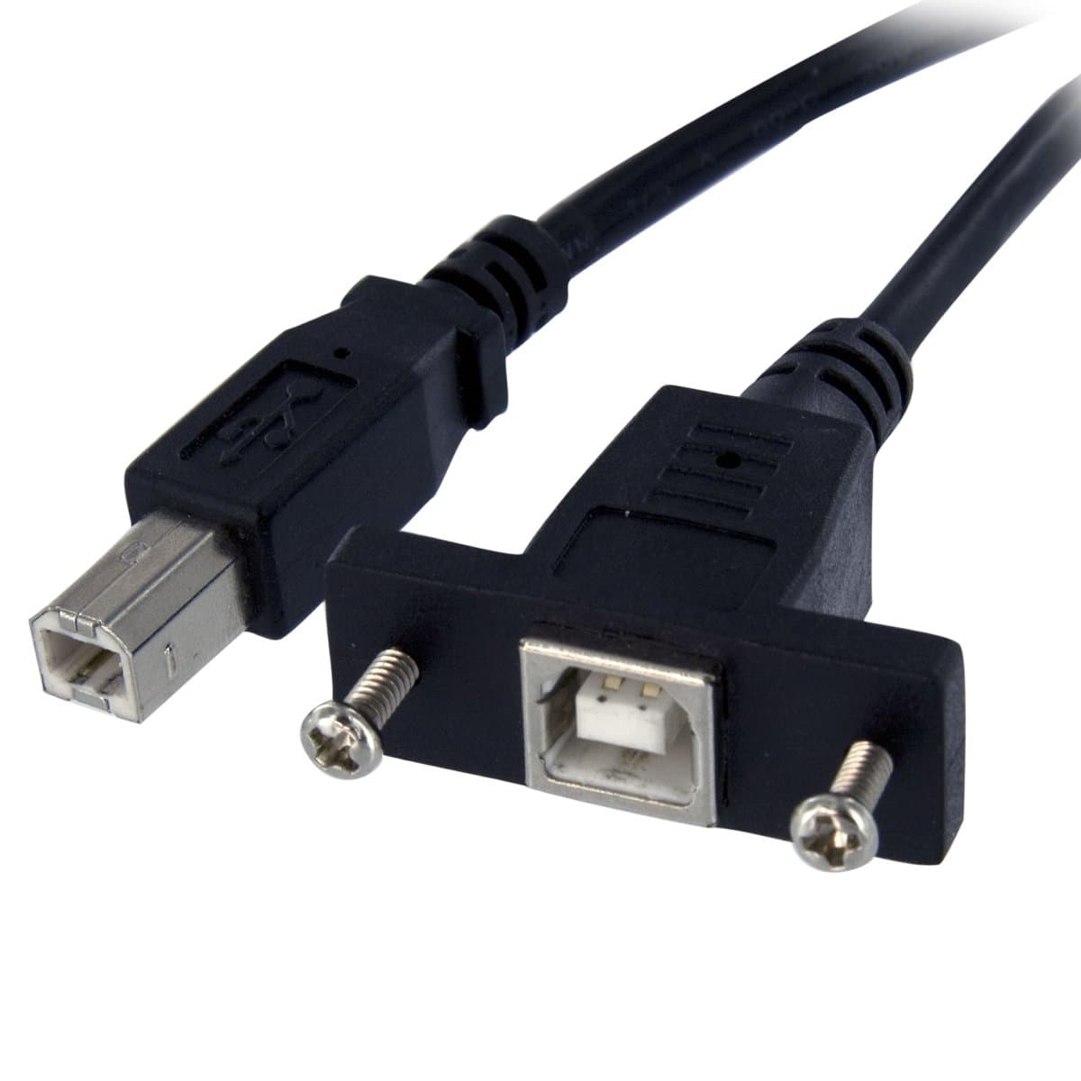 StarTech 1 ft USB-B Panel Mount Cable, USB-B Female (panel) to USB-B Male, USB 2.0, Black