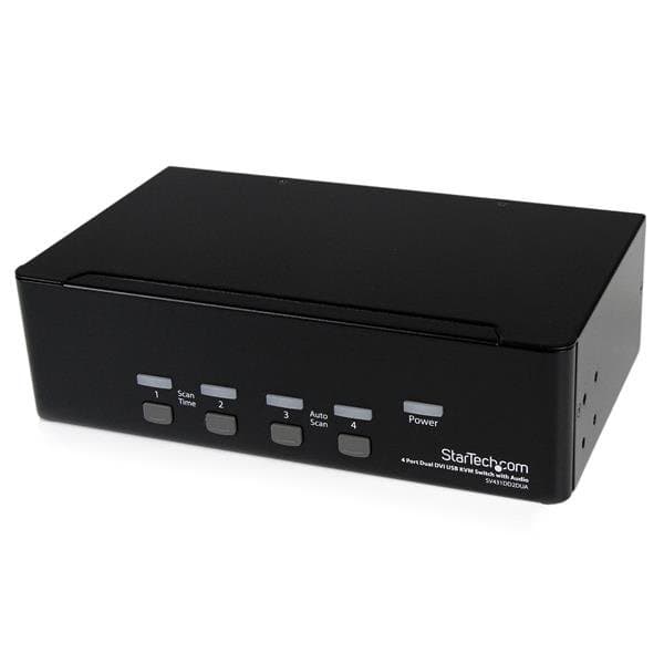 StarTech 4-Port Dual DVI KVM Switch, USB, Audio, 2048×1536, Black