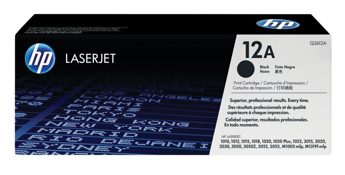 HP 12A Black Original LaserJet Toner Cartridge, 2000 page yield