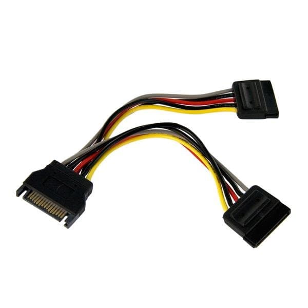 StarTech 6 in SATA Power Y-Splitter Cable, SATA 15-pin Male to 2× Female, Black