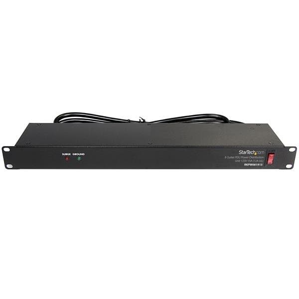 StarTech 1U 8-Outlet Horizontal Rack PDU, Surge Protected, 15A 120V, NEMA 5-15