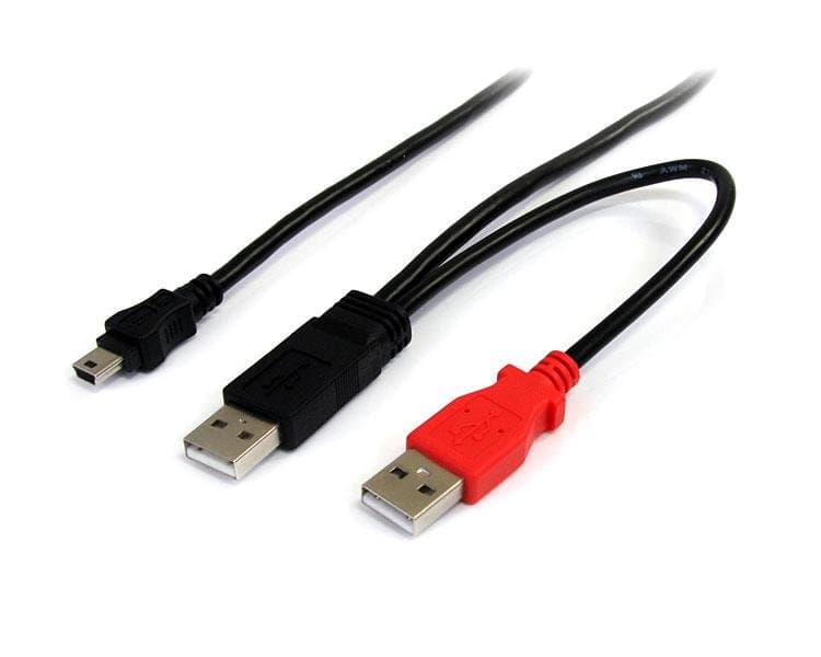 StarTech 6ft USB Y Cable, External Drive, 2×USB-A to Mini-B, 0.48 Gbps
