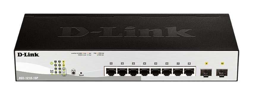 D-Link DGS-1210 Smart Managed Switch, 10-Port Gigabit, 8 RJ-45 + 2 SFP, 20 Gbps