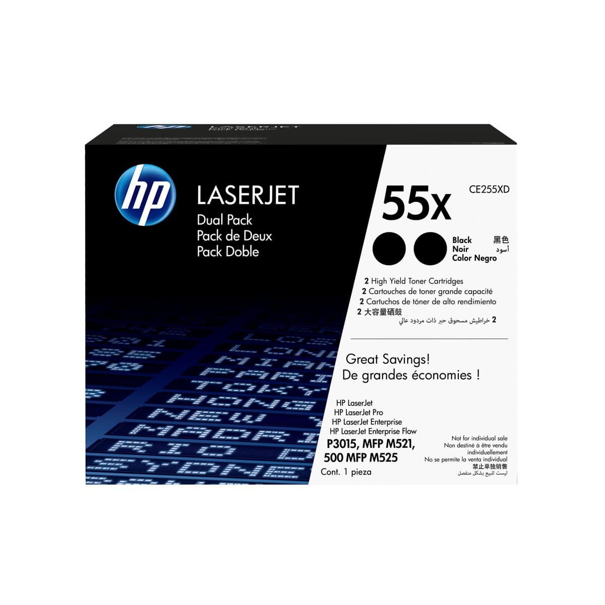 HP 55X High Yield Black LaserJet Toner Cartridge, 25000 Pages, 2-Pack, Genuine HP