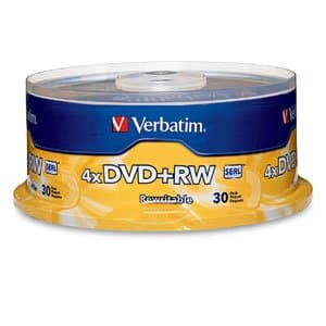Verbatim DVD+RW Disc, 4.7GB, 4X Write Speed, 30-Pack Spindle