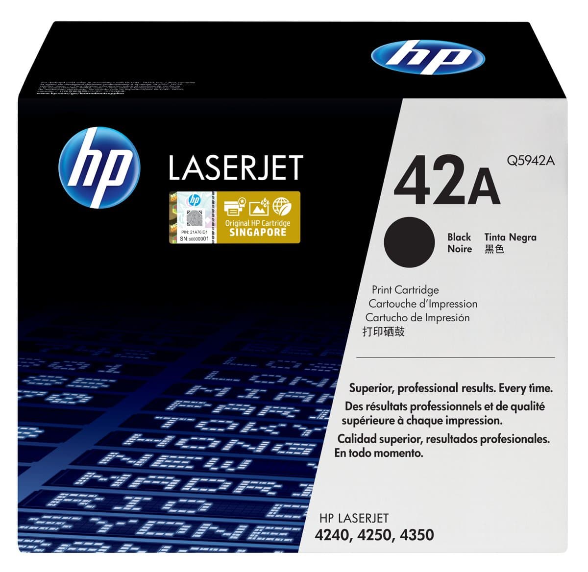 HP No 42A Std Black Smart Print Toner Cart Lj 4240 4250 4350 10K
