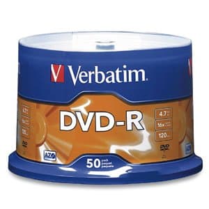 Verbatim DVD-R Media, 16x Write Speed, 4.7GB, 50-Pack, Cakebox
