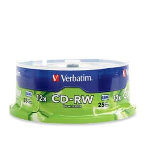 Verbatim CD-RW 700MB Capacity, 80-Min, 12× Speed, 25-Pack Spindle