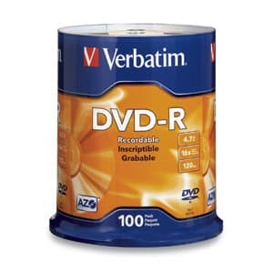 Verbatim 16x DVD-R Media, 4.7 GB, Advanced Azo, 100-pack Spindle