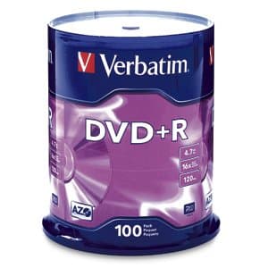 Verbatim DVD+R 16X Write Speed, 4.7GB Capacity, 100-Pack Spindle