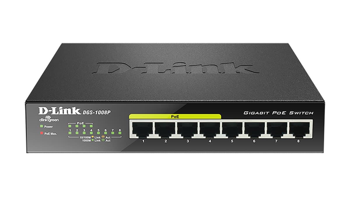 D-Link DGS-1008P, 8-Port Gigabit Ethernet, 4-Port PoE, 16 Gbps