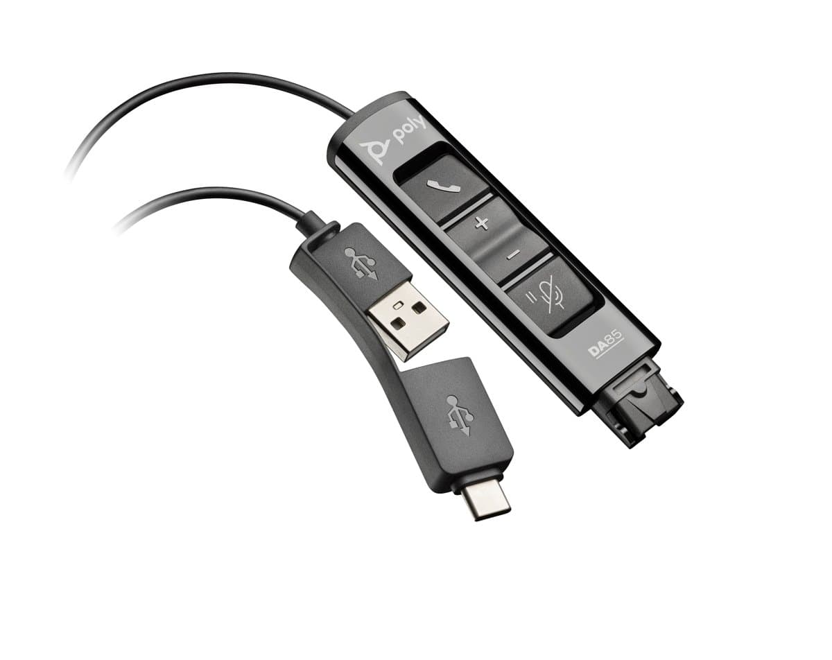 HP Poly DA85, USB to QD Adapter, USB-A & USB-C Connectors