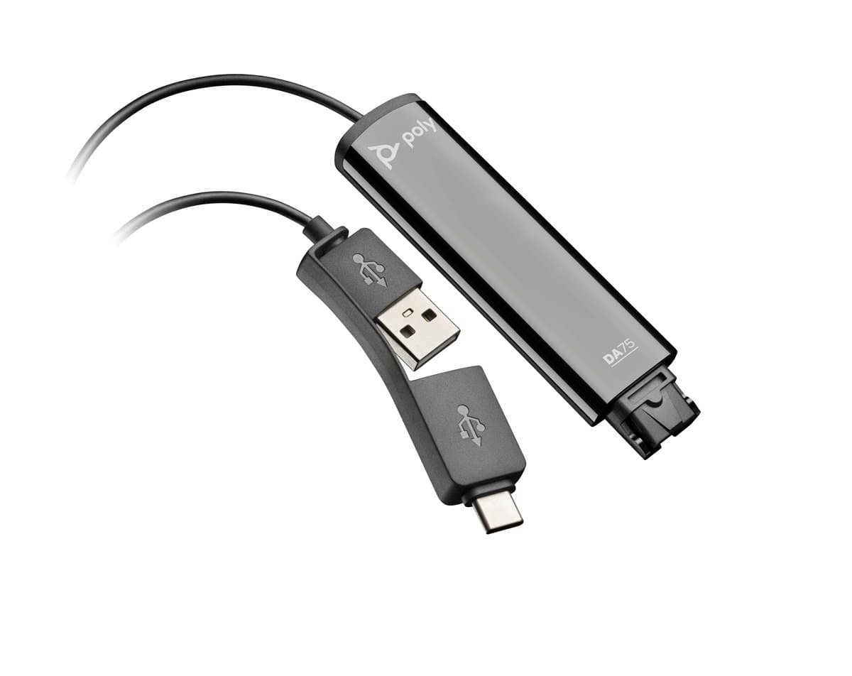 HP Poly DA75, USB/USB-C to QD Headset Adapter, 38 g, Black