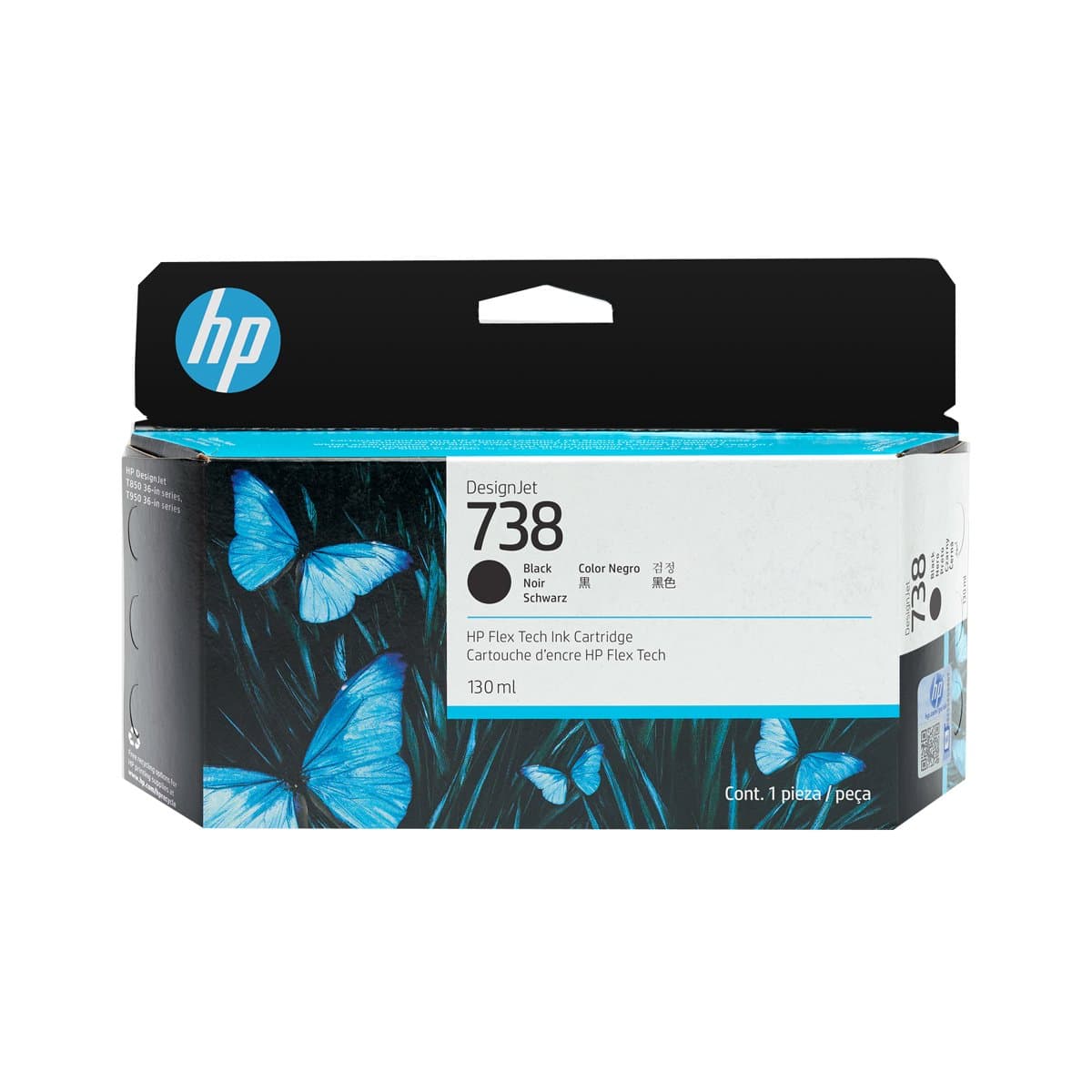 HP 738 130-ml Black DesignJet Ink Cartridge, 130ml, Thermal Inkjet, 202×129×40mm