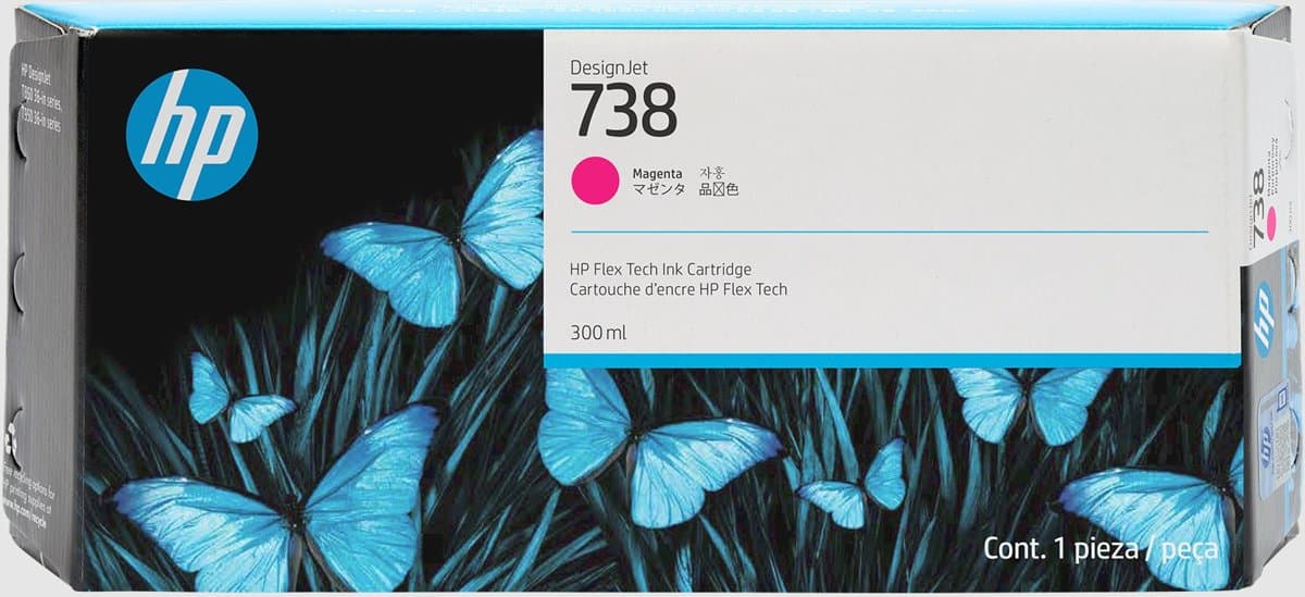 HP 738 DesignJet 300-ml Magenta Ink Cartridge, T850/T950 Compatible, Thermal Inkjet