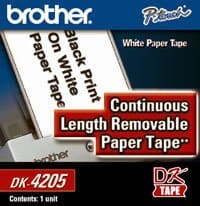 Brother DK4205 Removable Paper Label, 30.4 m Roll, 6.2 cm Core, Black/White