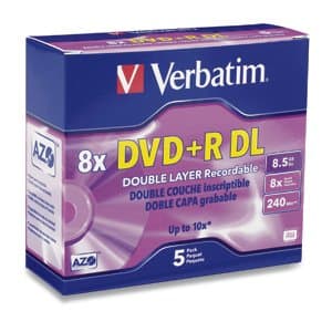 Verbatim DVD+R DL, 8.5GB, 8X Write Speed, 5-Pack, Jewel Case