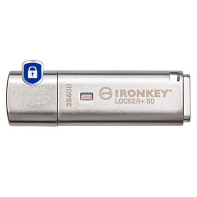 Kingston IronKey Locker Plus 50, 256GB, USB 3.2 Gen 1, 145 MB/s, AES 256-bit