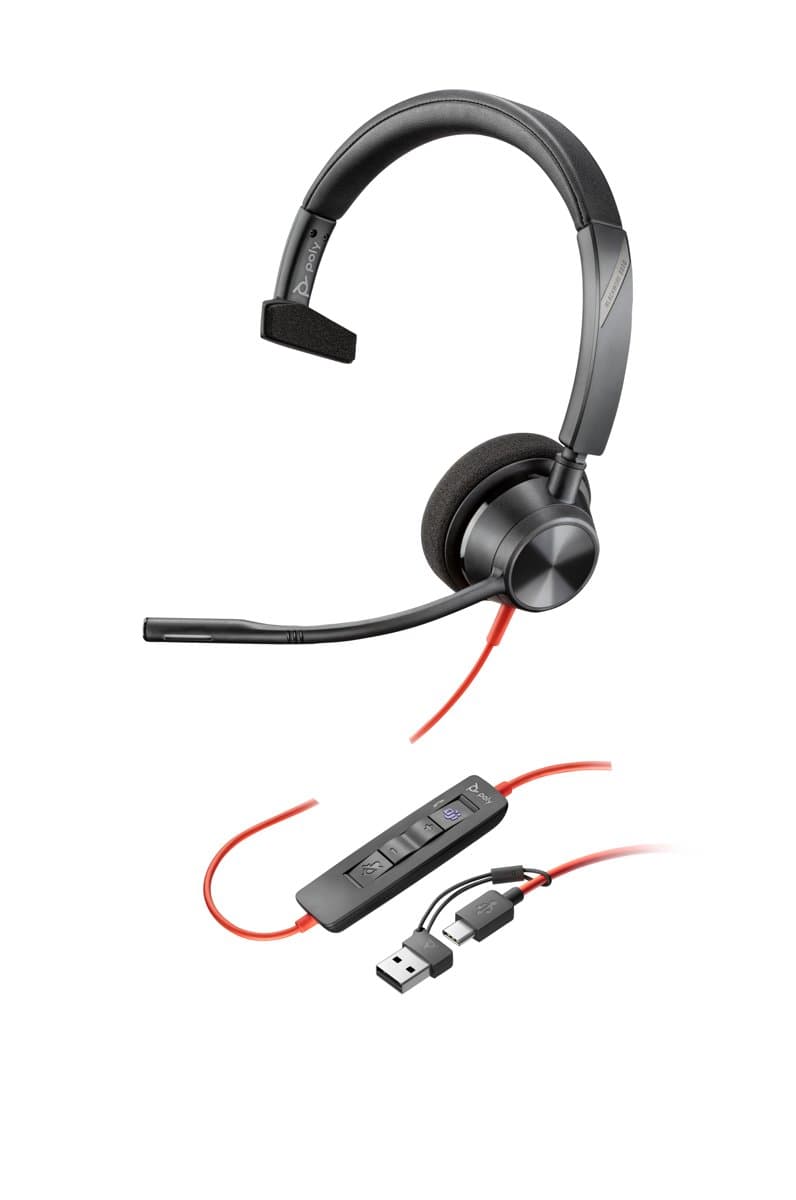 HP Poly Blackwire 3310, USB-C Monaural Headset, Teams Certified, 103g