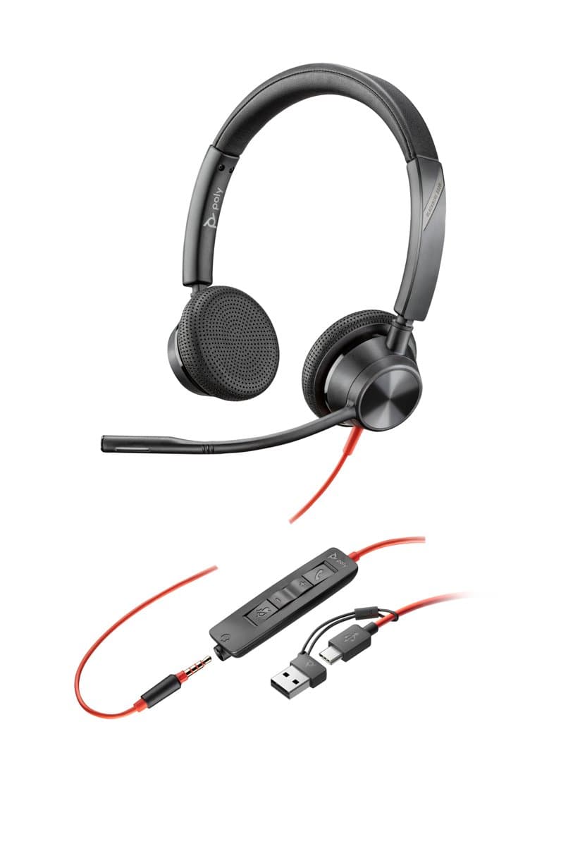 HP Poly Blackwire 3325 Stereo USB-C Headset, Wired, 131g, 3.5mm + USB-A