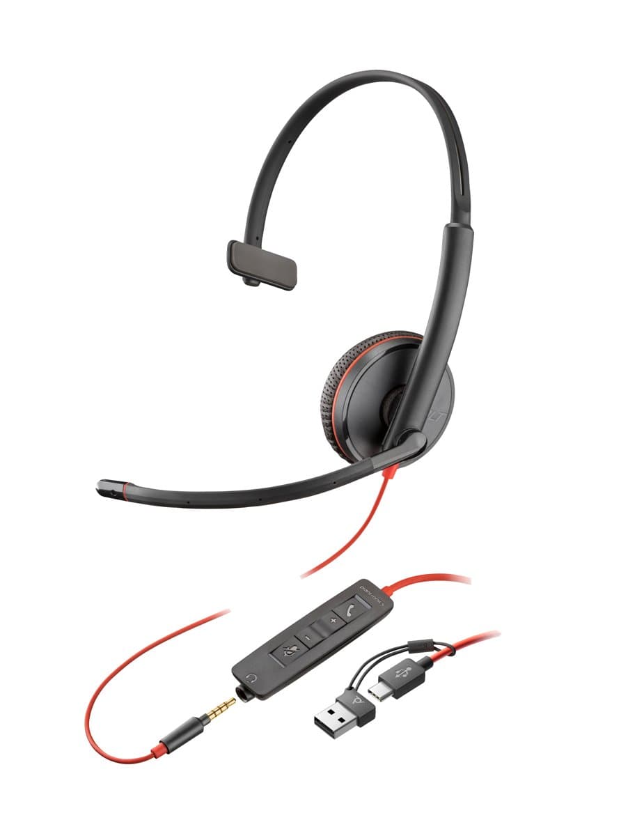 HP Poly Blackwire 3215 Monaural USB-C Headset, Wired, 3.5mm + USB-A, 97g