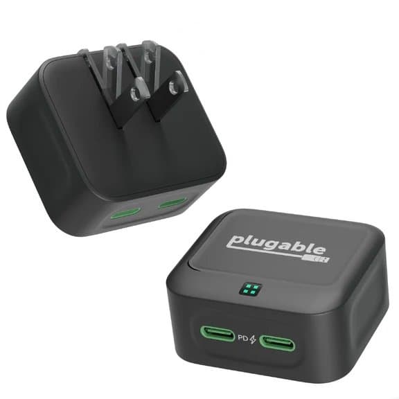 Plugable 40W Dual USB-C Charger, 20V, 2 Ports, Fast Charging