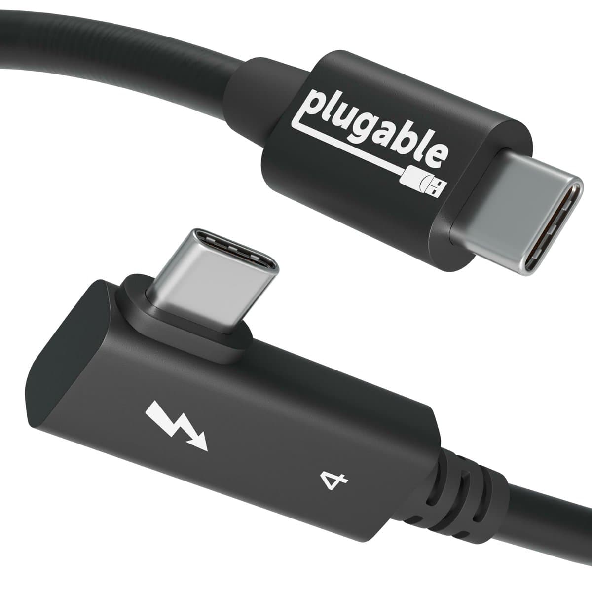 Plugable Thunderbolt 4 Right Angle Cable, 40Gbps, 240W Power Delivery, 0.8m