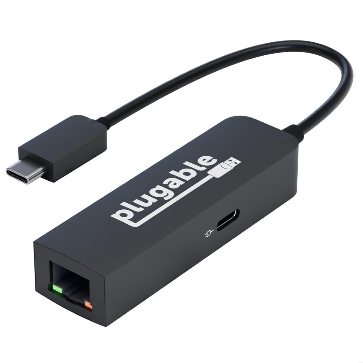 Plugable USB-C Ethernet Adapter, 2.5 Gbps, 100W Power Delivery, Black