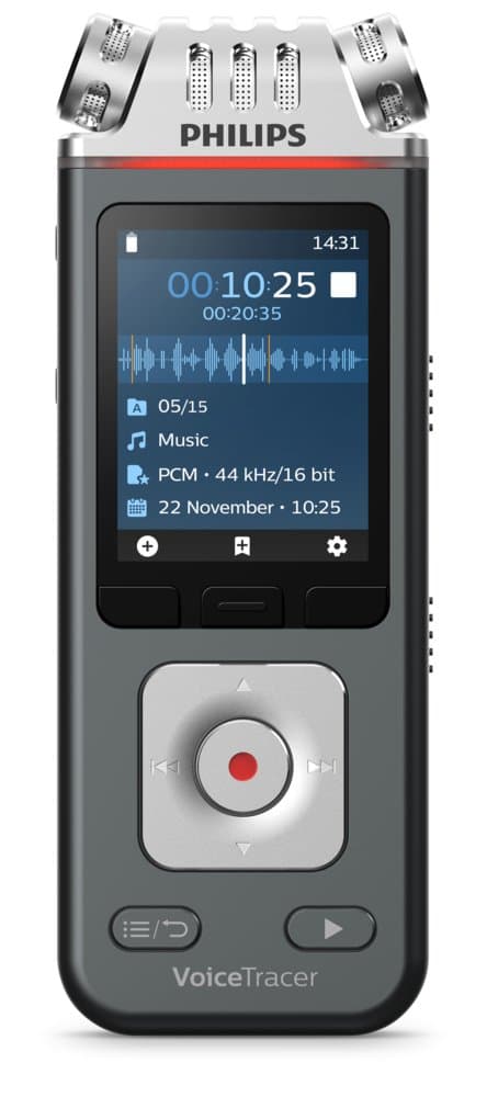 Philips VoiceTracer Music Recorder, 3 Microphones, 50–20000 Hz, AI Transcription