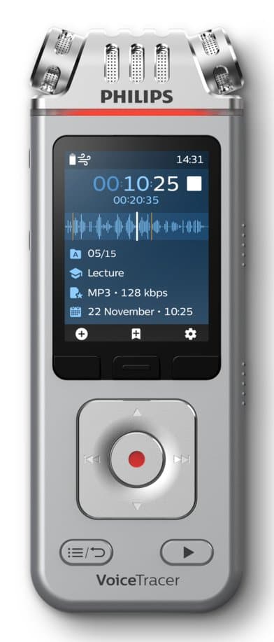 Philips DVT4115 Voice Recorder, 36h Recording, Stereo, 3 Microphones, USB-C