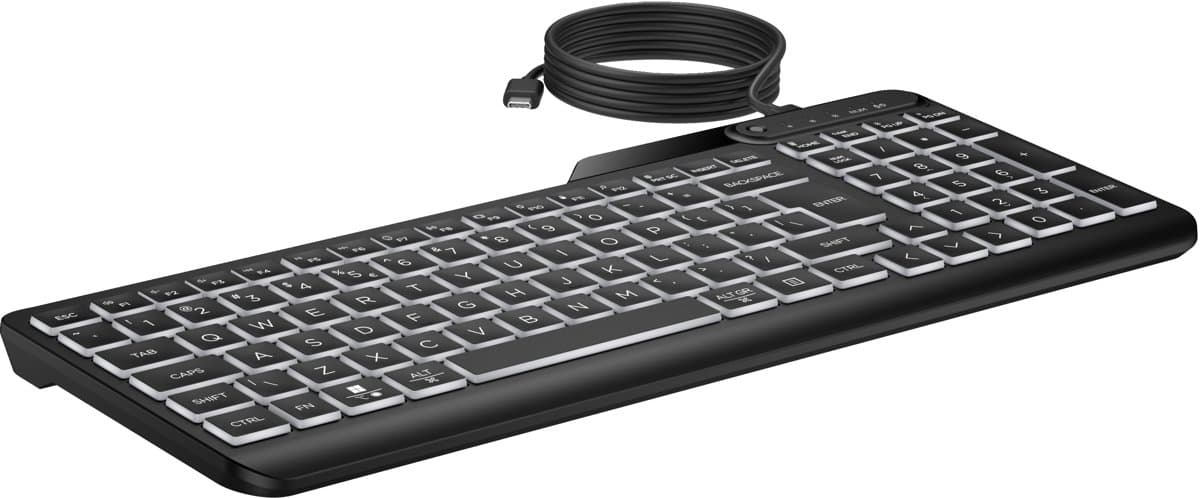 HP 405 Multi-Device Backlit Wired Keyboard, Full-Size, USB, LED Backlight, 1.5m