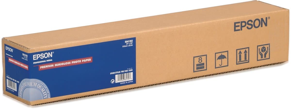 Epson Premium Semigloss Photo Paper Roll, 24in × 100ft, 160g/m², Semi-Gloss