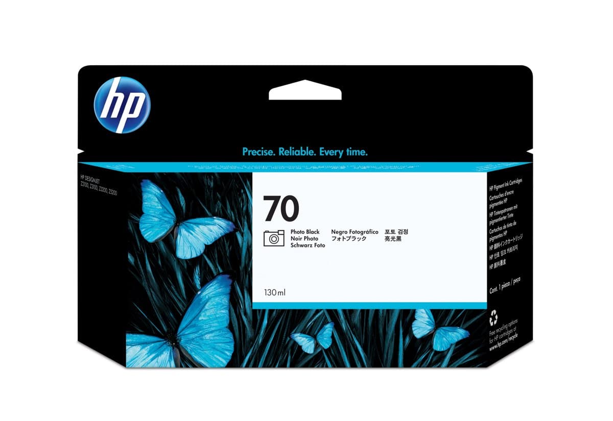 HP 70 Photo Black DesignJet Ink Cartridge, 130 ml, Thermal Inkjet
