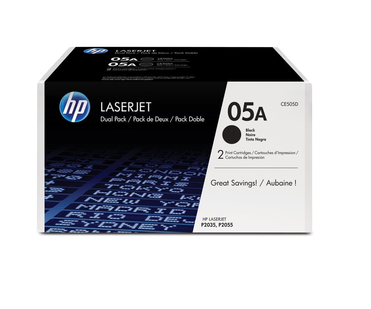 HP 05A Black LaserJet Toner Cartridge, 4600 pages, Dual Pack