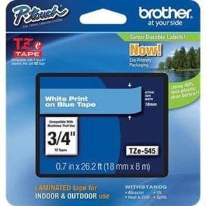 Brother TZe545, 3/4" Wide, White on Blue, 8 m, Laminated
