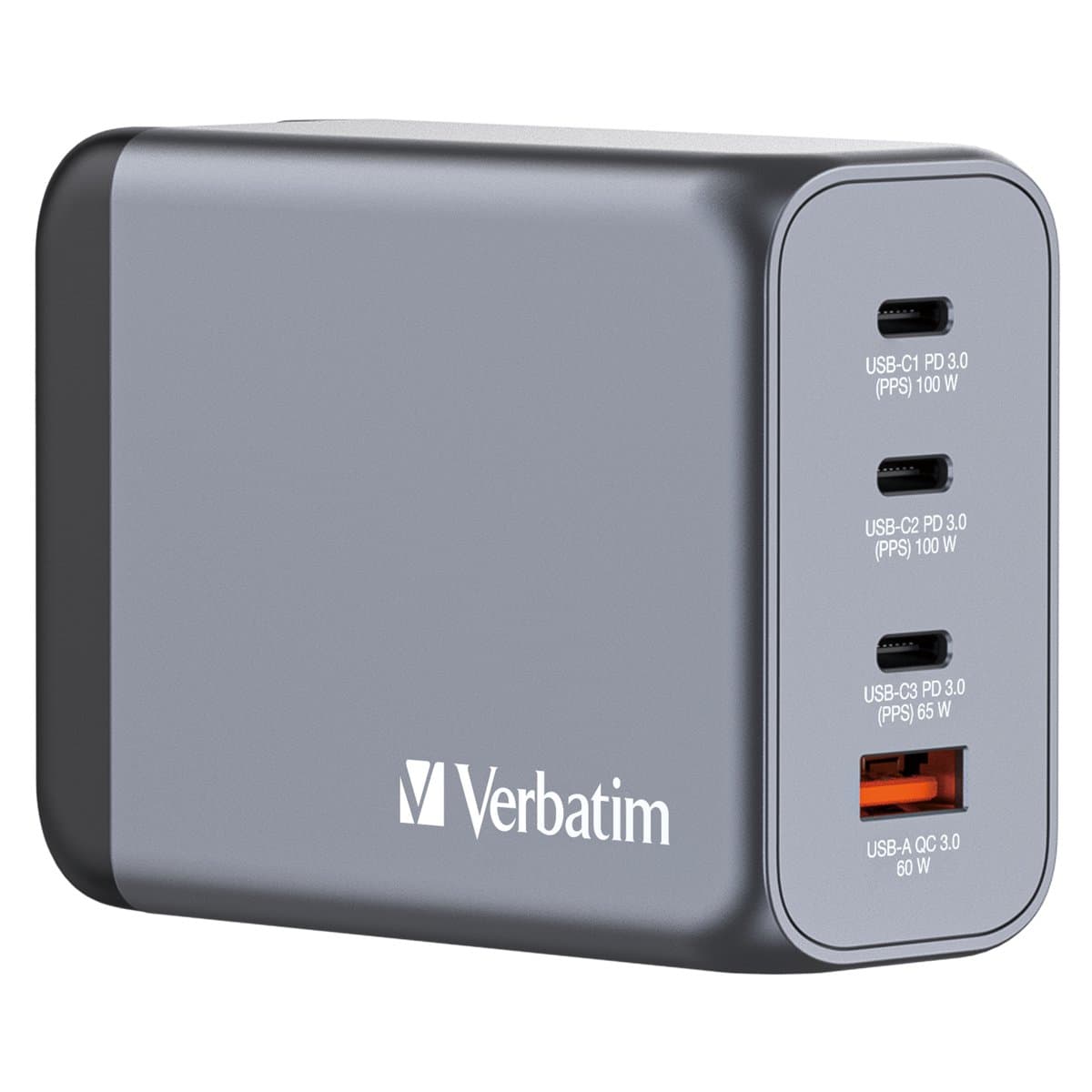 Verbatim GNC-200 GaN Wall Charger, 200W, 4-Port, USB-C PD/QC 3.0