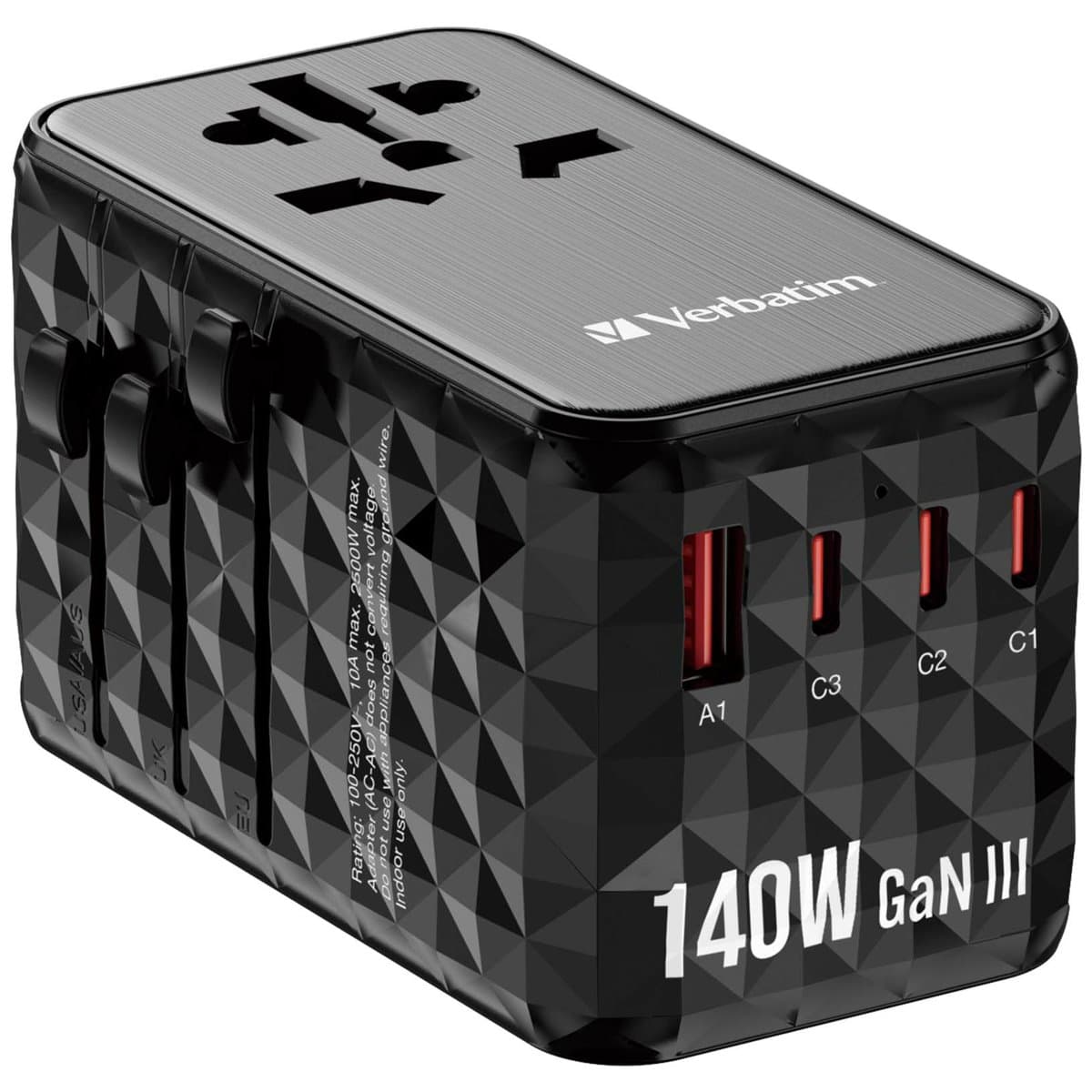 Verbatim 140W Travel Adapter Gan Universal Adapter USB-C USB-A