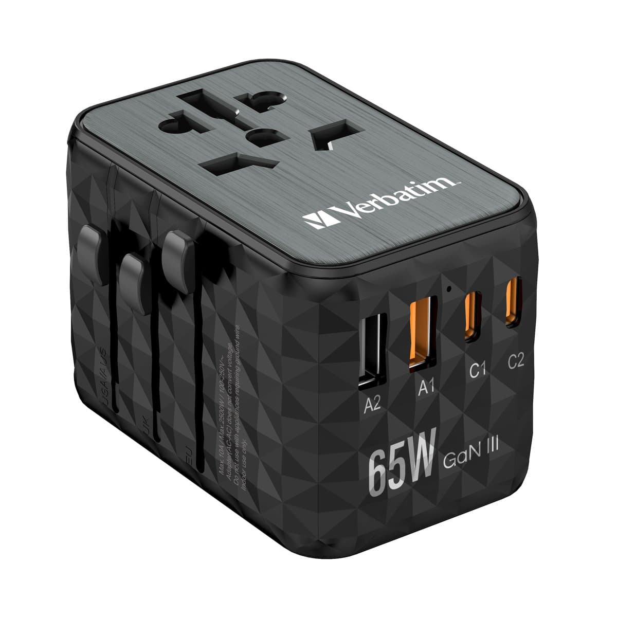Verbatim 65W Travel Adapter Gan Universal Adapter USB-C USB-A