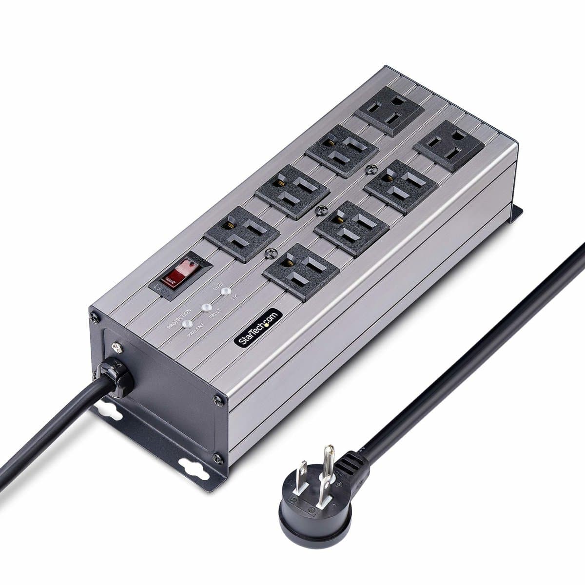 StarTech 8-Outlet Industrial Power Strip, 125V 15A, NEMA 5-15, Surge Protected