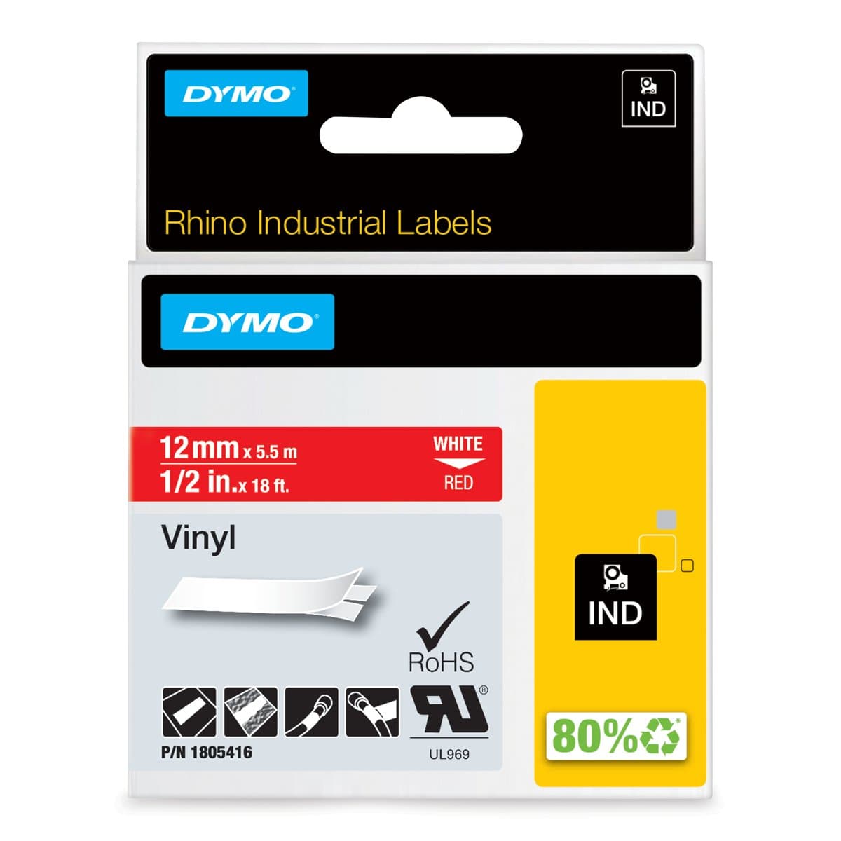 Dymo 1/2in Red Vinyl Labels For Rhino 6500 6000 5200 5000 4200 3000