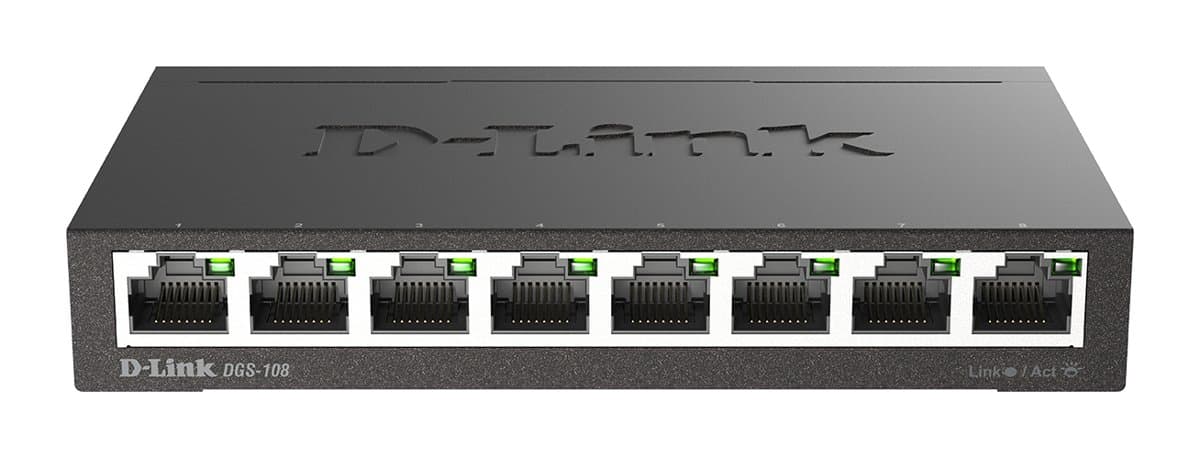 D-Link DGS-108, 8-Port Gigabit Ethernet, Unmanaged Switch, 16 Gbps