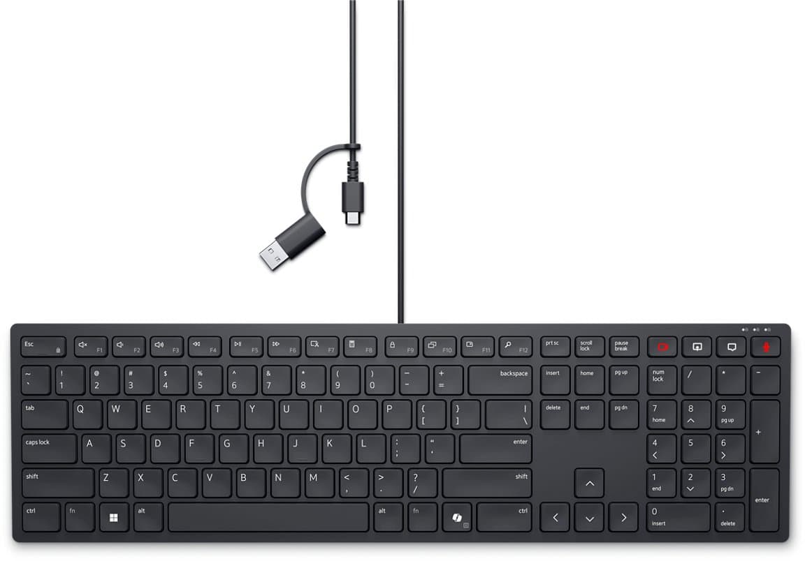 Dell KB525C Wired Collaboration Keyboard, Full-Size, USB, Black